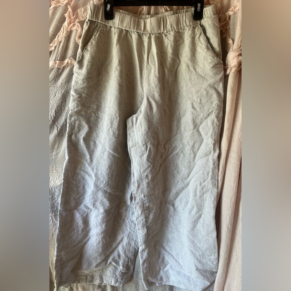 Magaschoni Neutral Linen Wide Leg Pants in Light beige